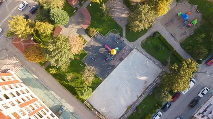 Aerial view of the children playground in the downtown
