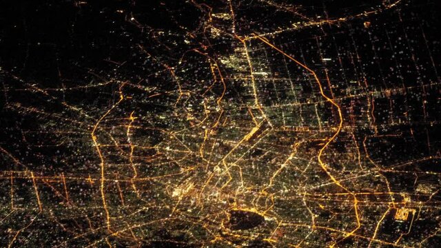 City of Bangkok Thailand satellite aerial view by night with moving and flashing lights. Images furnished by Nasa
