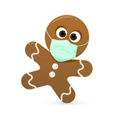 vector illustration of a gingerbread man wearing a face mask