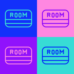 Pop art line Hotel key card from the room icon isolated on color background. Access control. Touch sensor. System safety, protection. Vector.