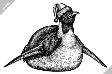 black and white linear paint draw penguin vector illustration