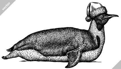 black and white linear paint draw penguin vector illustration © Turaev