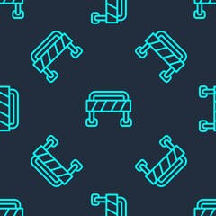 Green line Road barrier icon isolated seamless pattern on blue background. Symbol of restricted area which are in under construction processes. Repair works. Vector.