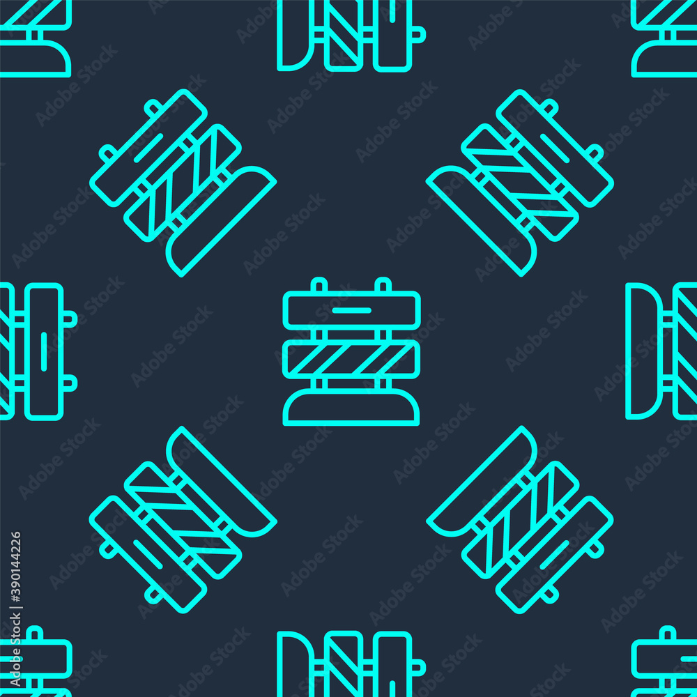 Poster green line end of railway tracks icon isolated seamless pattern on blue background. stop sign. railr