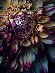 Close up of dahlia flower with different colors petals