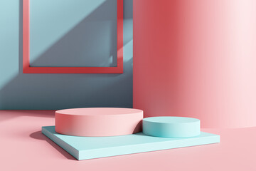 Abstract product display podium on pastel background. 3D render	