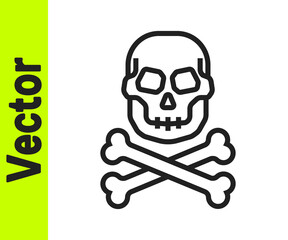 Black line Skull on crossbones icon isolated on white background. Happy Halloween party. Vector.