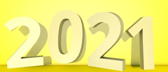 Happy New Year 2021. Holiday 3d illustration of golden numbers 2021. 3d render.