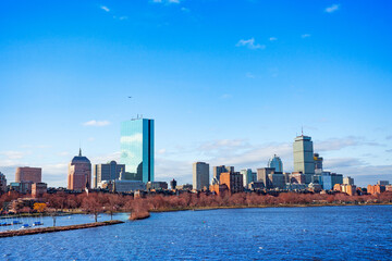 Naklejka premium Boston city downtown view over Charles river Massachusetts, USA