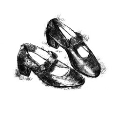 Female black shoes, charcoal drawing