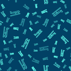 Green line Plane icon isolated seamless pattern on blue background. Flying airplane icon. Airliner sign. Vector.