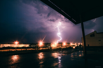 Fototapeta na wymiar thunderstorm in the city at night