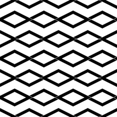 Repeated black diamonds on white background. Ethnic wallpaper. Seamless surface pattern design with rhombuses ornament. Lozenge motif. Digital paper for textile print, web designing. Vector art.