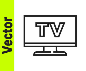 Black line Smart Tv icon isolated on white background. Television sign. Vector.