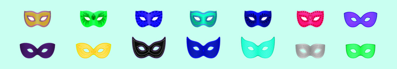 set of carnival mask. cartoon icon design template with various models vector illustration isolated on blue background