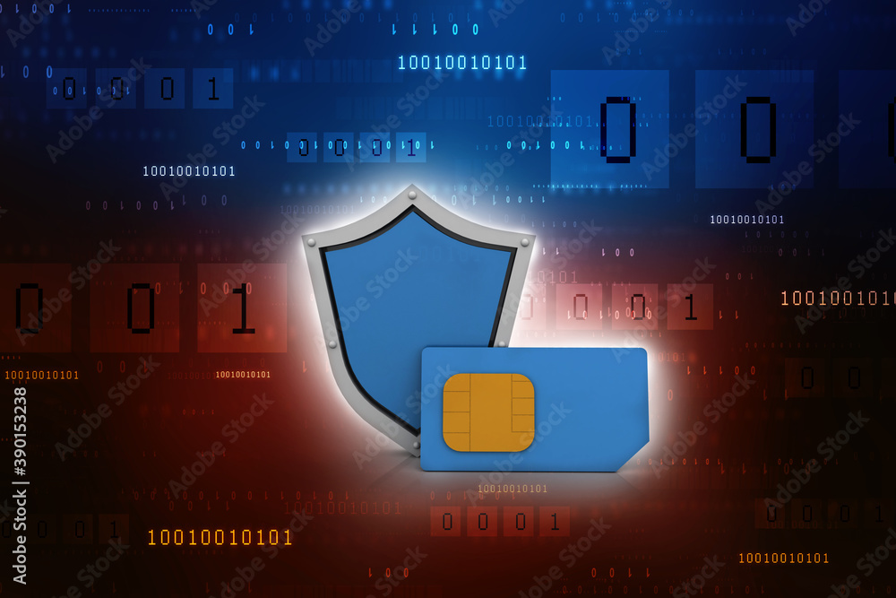 Poster 3d render sim card with protective shield