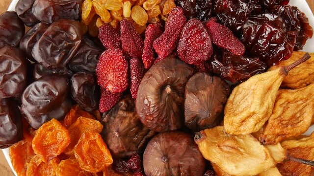 Mixture of dried fruits on a plate.
