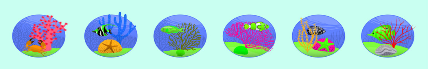 mini coral reefs. cartoon icon design template with various models. vector illustration isolated on blue background