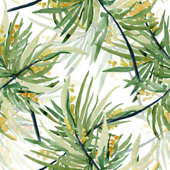 Fir branches seamless pattern.Image on white and colored background