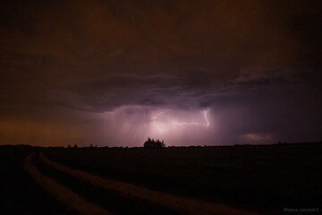 night thunderstorm in the field