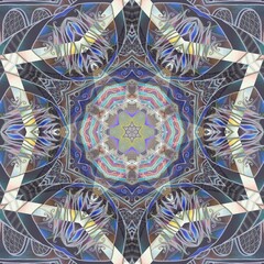 Bandana print with semitransparent decorative ornament. Square design for scarf, shawl, kerchief with ethnic motifs.