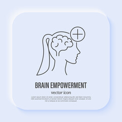 Empowerment: silhouette of girl's head with brain and sign 'plus