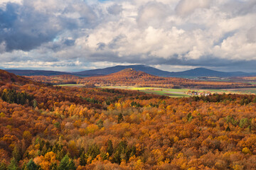 Herbstlicher Wald mit Blick nach Thüringen Deutschland