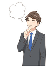 笑顔で想像するスーツの若い男性