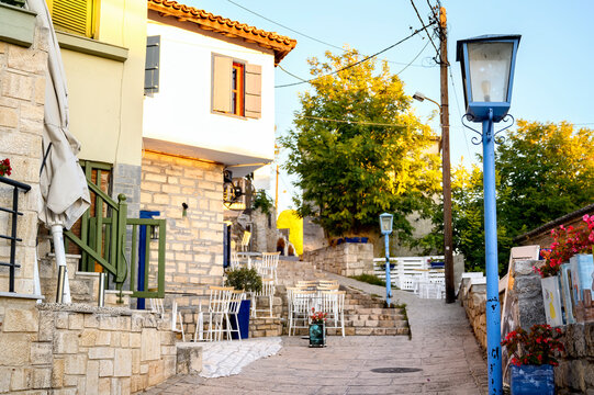 Fototapeta Restaurants and street of Afitos, Halkidiki, Greece
