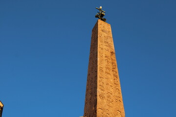 obelisk and bell tower at famous landmark spanish steps rome italy