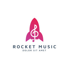 rocket and music negative space logo design