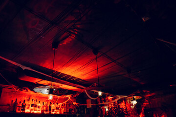 Dark halloween decor in a bar