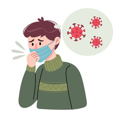 The man coughs. The man in a mask thinks that he has a coronavirus.Concept of stop spread of the virus.Healthcare.