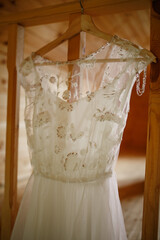 wedding dress in the house in the morning