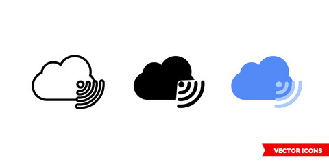Cloud broadcasting icon of 3 types color, black and white, outline. Isolated vector sign symbol.