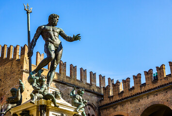 famous neptune well at the old town of Bologna in italy © fottoo