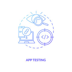 App testing concept icon. Mobile app development process. Finding different troubles that block normal working way of project idea thin line illustration. Vector isolated outline RGB color drawing