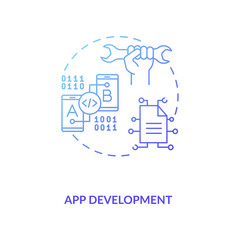 App development concept icon. Mobile app development process. New modern application creation planning activity idea thin line illustration. Vector isolated outline RGB color drawing