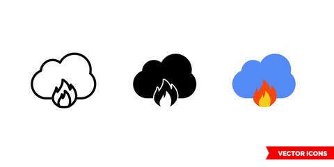 Cloud vulnerability icon of 3 types color, black and white, outline. Isolated vector sign symbol.