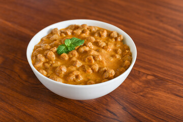 Vegan curry roast healthy soy meat, chunks, ball. Masala Soya Chunk Curry made using Soya bean nuggets soybean and spices - protein rich food from India