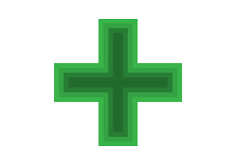 Cruz verde de una farmacia en fondo blanco.