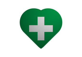 Corazón verde con cruz blanca de farmacia.