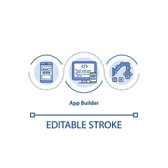 App builder concept icon. Software developer. Operating system. Create mobile application idea thin line illustration. Vector isolated outline RGB color drawing. Editable stroke.