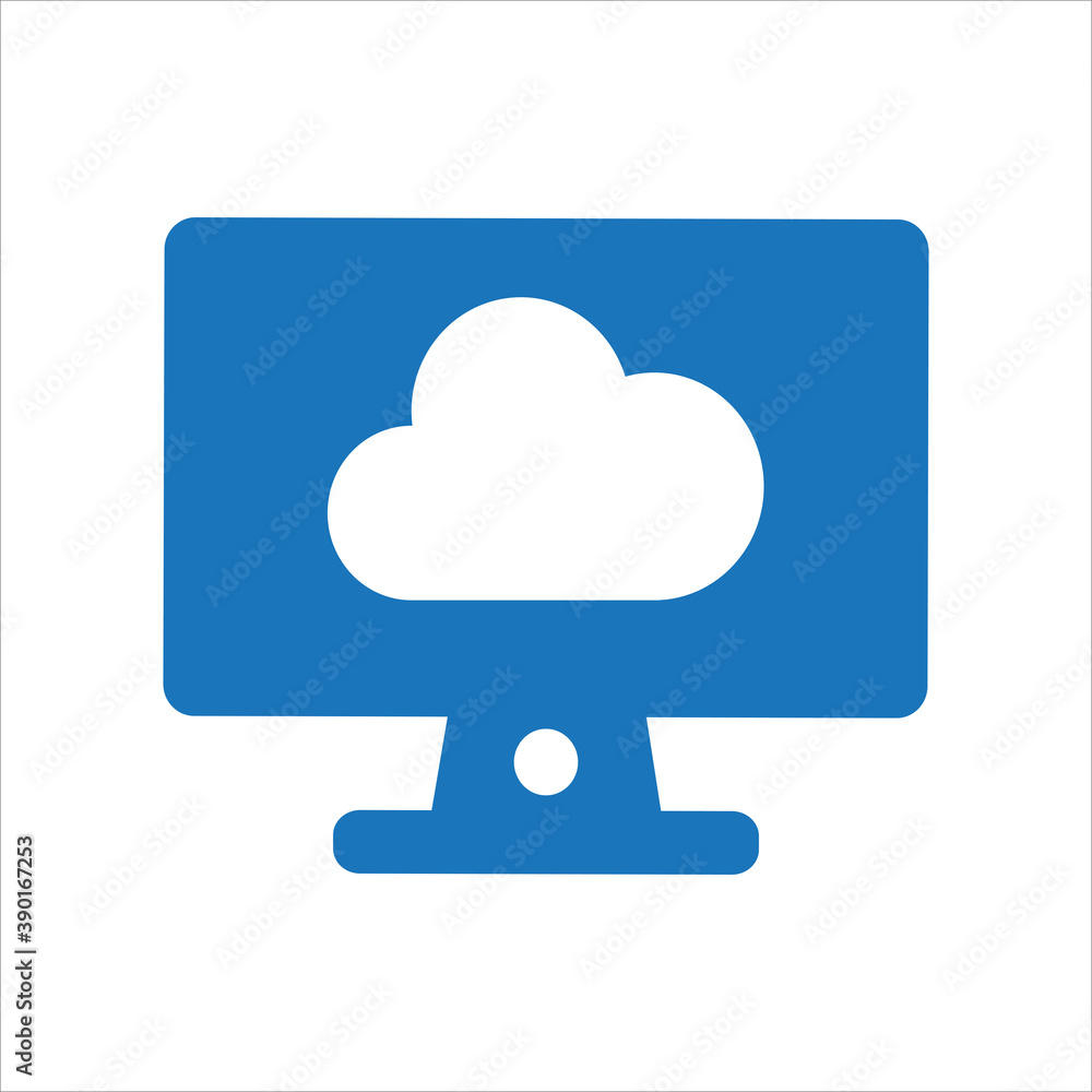 Poster computer with cloud. concept of cloud network. vector icon concept.