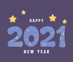 2021 happy new year, greeting card retro style memphis decoration