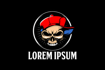 skull head with hat cartoon character vector logo