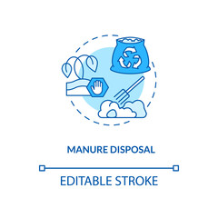 Manure disposal turquoise concept icon. Waste recycle. Bio compost. Biodegradable garbage. Soil fertilization idea thin line illustration. Vector isolated outline RGB color drawing. Editable stroke