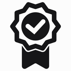 Medal and OK icon. Guarantee illustration. Winner icon. Approval label. Reward. Vector icon.