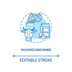 Milking machines turquoise concept icon. Cow product. Lactose liquid. Automated equipment. Dairy industry idea thin line illustration. Vector isolated outline RGB color drawing. Editable stroke
