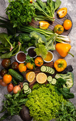 Vegan menu concept. Ingredients for cooking healthy food. Top view.